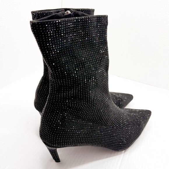 Azalea Wang Nerola Black Rhinestone Ankle Boots Size 10 Pointed Toe Kitten Heel - Picture 7 of 13